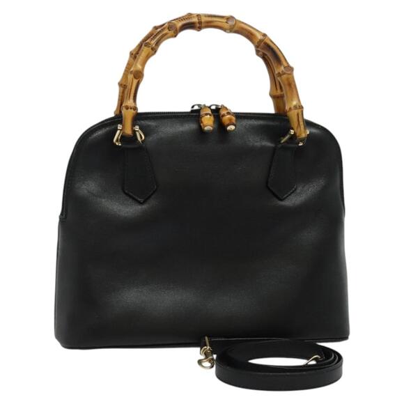 GUCCI Bamboo Hand Bag Leather Black Gold 000 2865 000 2865 - Picture 1 of 16